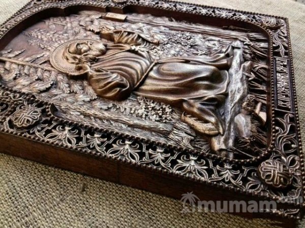 Икона резная из массива бука Св. Серафим Саровский