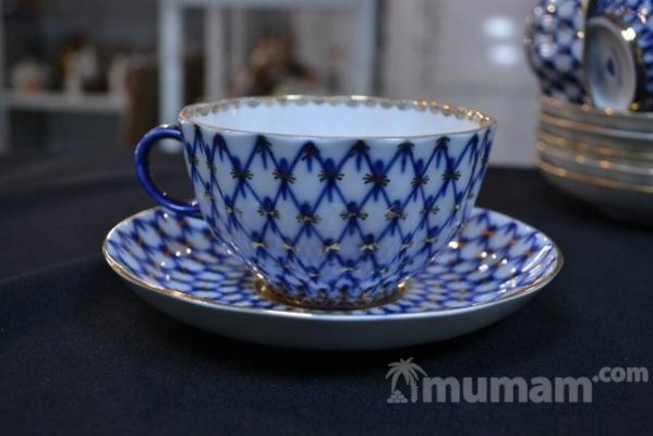 Чайная пара кобальтовая сетка