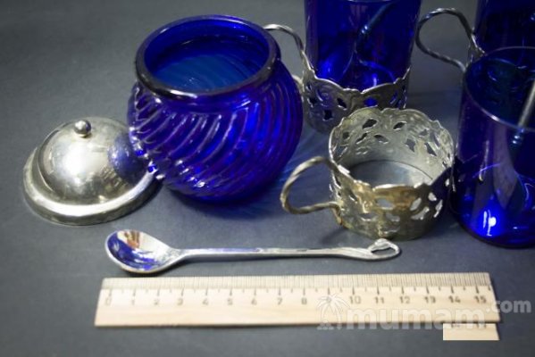 Чайный набор, сахарница, стаканы, подстаканники